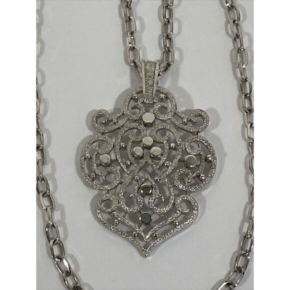 MCM Crown Trifari Modern Silver Pendant Double Chain Necklace - Picture 3 of 6